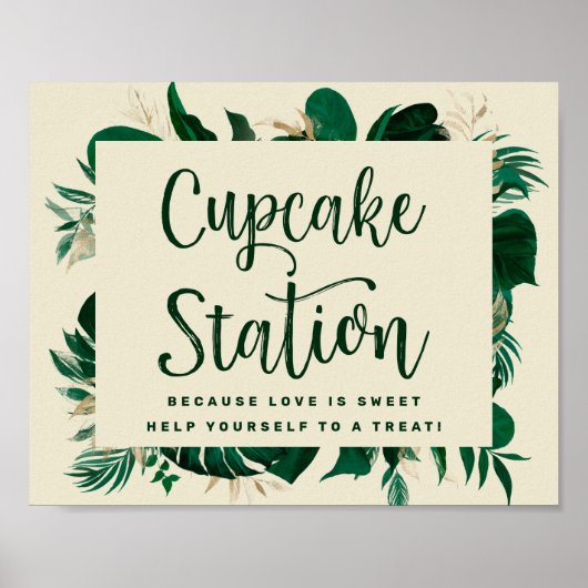 Cupcake Station Hochzeit im tropischen Grünen Poster (Vorne)
