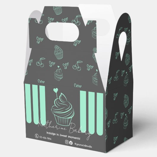 Cupcake Streifen Minze Gray Bäckerei Business Geschenkschachtel (Geöffnet)