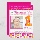 Cupcake Süsse Pie (Pink & Orange) Erster Geburtsta Einladung (Vorne/Hinten)