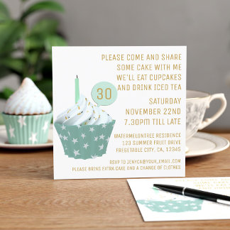 Cupcake Tea Party 30. Geburtstag Party Einladung