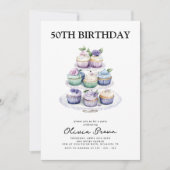Cupcake Tea Party 50. Geburtstagsparty Einladung (Vorderseite)