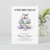 Cupcake Tea Party 50. Geburtstagsparty Einladung (Stehend Vorderseite)