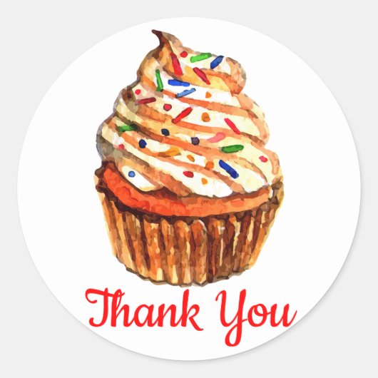 Cupcake ThanK You Red Wedding Party Cupcakes Runder Aufkleber (Vorderseite)