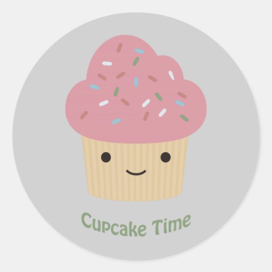 Cupcake Time! Niedlich Pink Cupcake Runder Aufkleber (Vorderseite)
