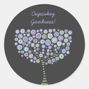 Cupcake Toppers Blue Retro Circle Tree Stickers