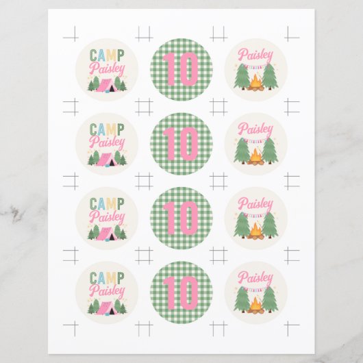 Cupcake Toppers, gedrucktes Camping von Mädchen (Vorderseite)