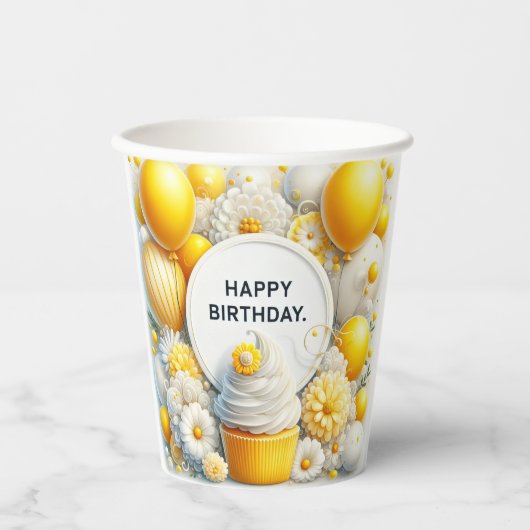 Cupcake und Ballon Geburtstag Papierbecher (Vorderseite)