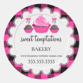 Cupcake und Cake Pops Buffalo Kariert Bäckerei Runder Aufkleber