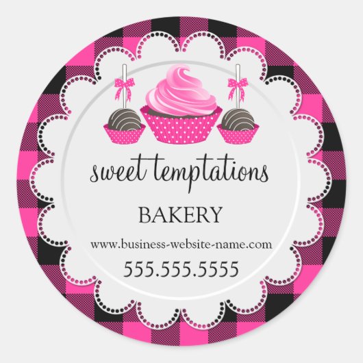 Cupcake und Cake Pops Buffalo Kariert Bäckerei Runder Aufkleber (Vorderseite)