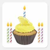 Cupcake und Candles Quadratischer Aufkleber (Vorderseite)