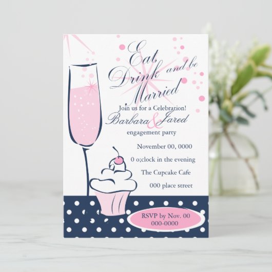 Cupcake und Champage Einladung (Stehend Vorderseite)