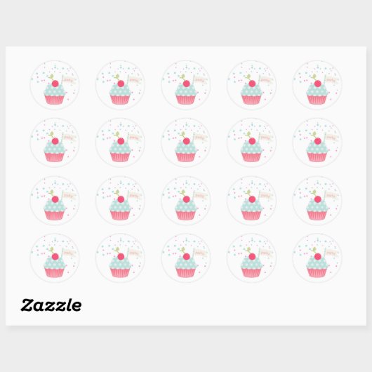 Cupcake und Confetti Runder Aufkleber (Blatt)