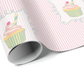 Cupcake und rosa Streifen Spaß essbar Geschenkpapier (Rolleneckpunkt)