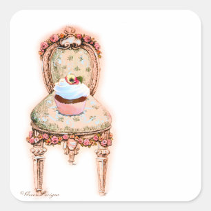 Cupcake und Stuhl im Vintage-Stil Aufkleber Tags