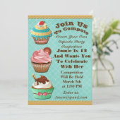 Cupcake Wars Bake Off Birthday Aqua Diamond Einlad Einladung (Stehend Vorderseite)