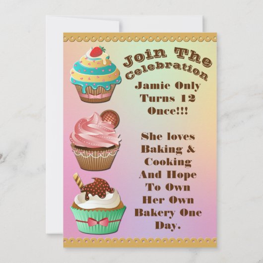 Cupcake Wars Bake Off Birthday Aurora Multi Einlad Einladung (Rückseite)
