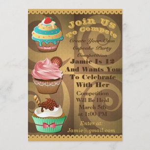 Cupcake Wars Bake Off Birthday Gold Swirt laden Einladung