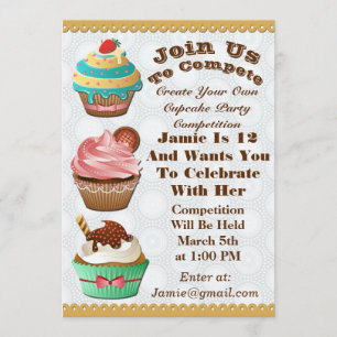 Cupcake Wars Bake Off Birthday Gray Circles laden  Einladung