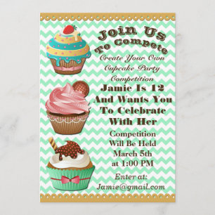 Cupcake Wars Bake Off Birthday Green Einladung