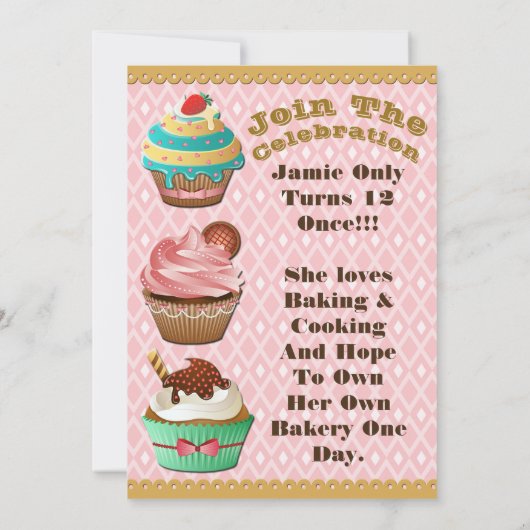 Cupcake Wars Bake Off Birthday Pink Diamond Einlad Einladung (Rückseite)