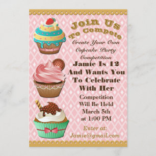 Cupcake Wars Bake Off Birthday Pink Diamond Einlad Einladung