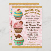 Cupcake Wars Bake Off Birthday Pink Swirt laden Einladung (Vorne/Hinten)