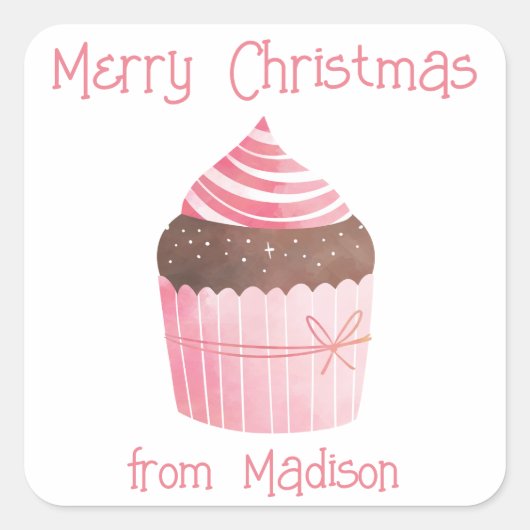 Cupcake Weihnachtsgeschenk Karten Quadratischer Aufkleber (Vorderseite)