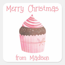 Cupcake Weihnachtsgeschenk Karten Quadratischer Aufkleber