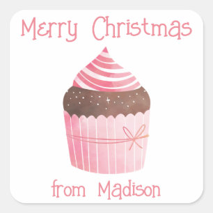 Cupcake Weihnachtsgeschenk Karten Quadratischer Aufkleber