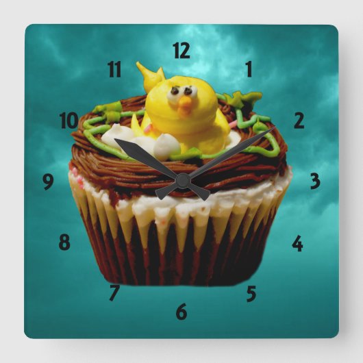 Cupcake with Bird Clock Quadratische Wanduhr (Vorderseite)