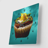 Cupcake with Bird Clock Quadratische Wanduhr (Winkel)