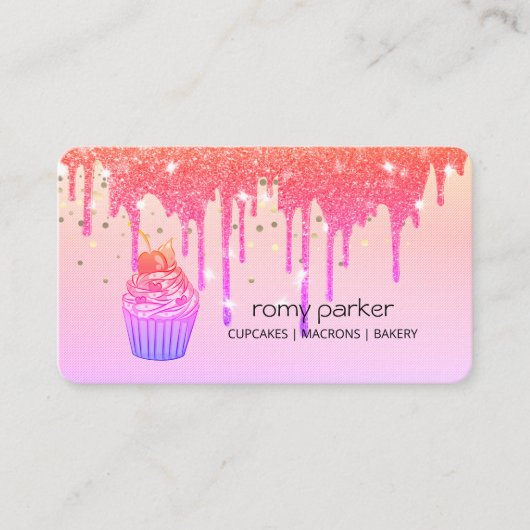 Cupcake Zuhause Bäckerei Konditorei Rosa Tropfen Visitenkarte (Vorderseite)