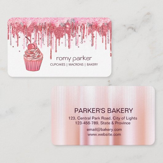 Cupcake Zuhause Bäckerei Konditorei Rose Gold Drif Visitenkarte (Vorne/Hinten)