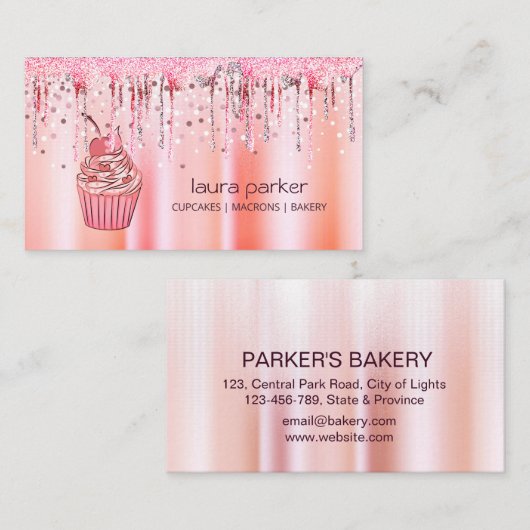 Cupcake Zuhause Bäckerei Konditorei Rose Gold Drif Visitenkarte (Vorne/Hinten)