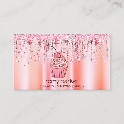 Cupcake Zuhause Bäckerei Konditorei Rose Gold Drif Visitenkarte (Vorderseite)