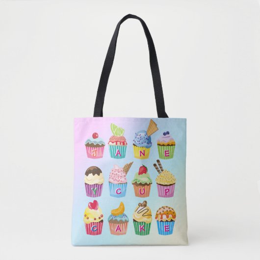 Cupcakes Add your Name Monogram Delicious Leckerei Tasche (Vorderseite)