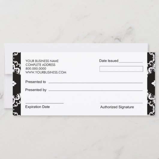 Cupcakes Bakery Boutique Style Geschenkgutscheine (Rückseite)