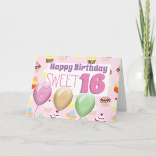 Cupcakes Ballons Sweet 16 Geburtstagskarte Sechze Dankeskarte