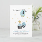 Cupcakes & Balloon Imitate Glitzer Boy's Birthday Einladung (Stehend Vorderseite)