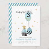 Cupcakes & Balloon Imitate Glitzer Boy's Birthday Einladung (Vorne/Hinten)
