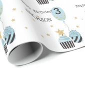Cupcakes & Balloon | Imitate Glitzer Junge Geburts Geschenkpapier (Rolleneckpunkt)