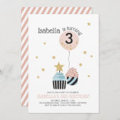 Cupcakes & Balloon | Imitate Glitzer Kind Geburtst Einladung (Vorne/Hinten)