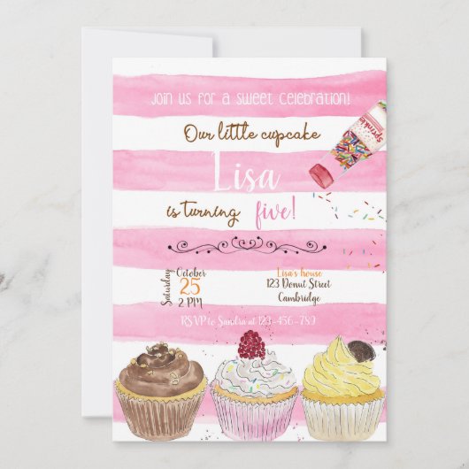 Cupcakes Birthday Invitation, Cupcakes Invitation, Einladung (Vorderseite)