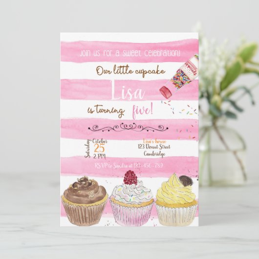 Cupcakes Birthday Invitation, Cupcakes Invitation, Einladung (Stehend Vorderseite)