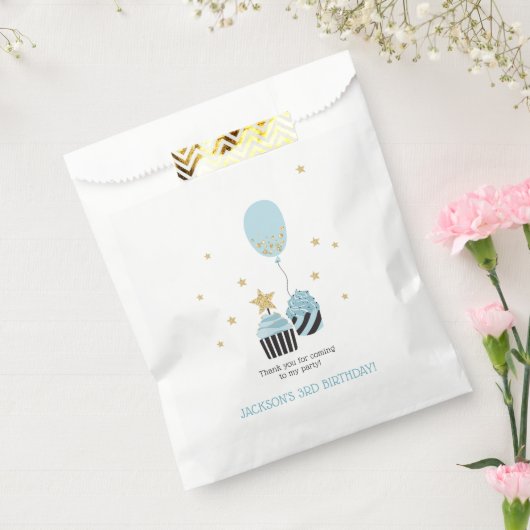 Cupcakes & Blue Balloon | Jungs Geburtstag Danke Geschenktütchen (Versiegelt)