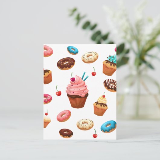Cupcakes Donuts Postkarte (Stehend Vorderseite)
