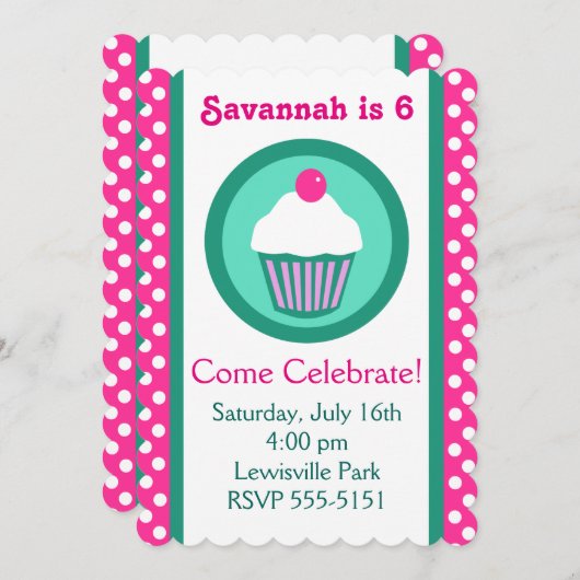Cupcakes - Einladung zum Geburtstag (Vorne/Hinten)