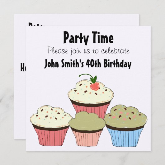 Cupcakes - Einladung zum Geburtstag (Vorne/Hinten)