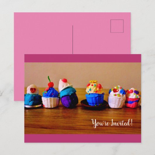 Cupcakes Einladungspostkarte (Vorne/Hinten)