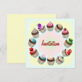 Cupcakes - farbige Zirkeleinladung Einladung (Vorne/Hinten)